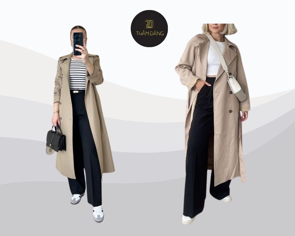 Tinh tế và sang trọng, trench coat kết hợp với quần ống suông là bộ đôi lý tưởng cho những ngày thu se lạnh
