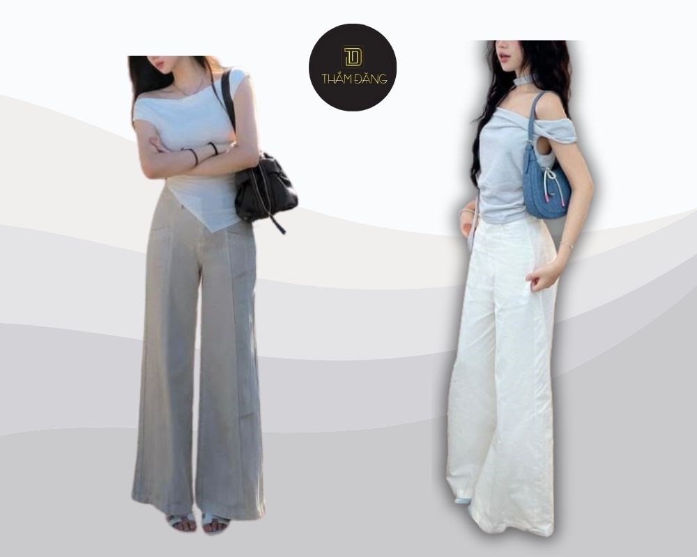 Vẻ đẹp quyến rũ và sang trọng khi kết hợp áo trễ vai với quần ống suông