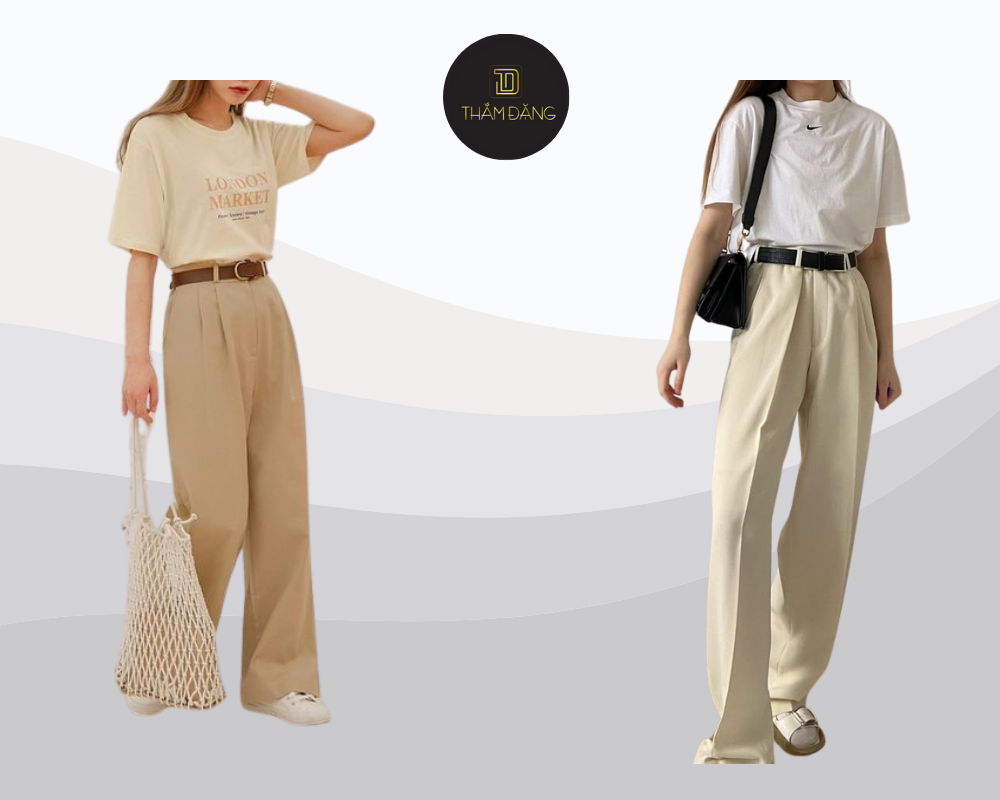 Áo phông basic là lựa chọn phổ biến và an toàn để mix cùng quần đũi ống rộng