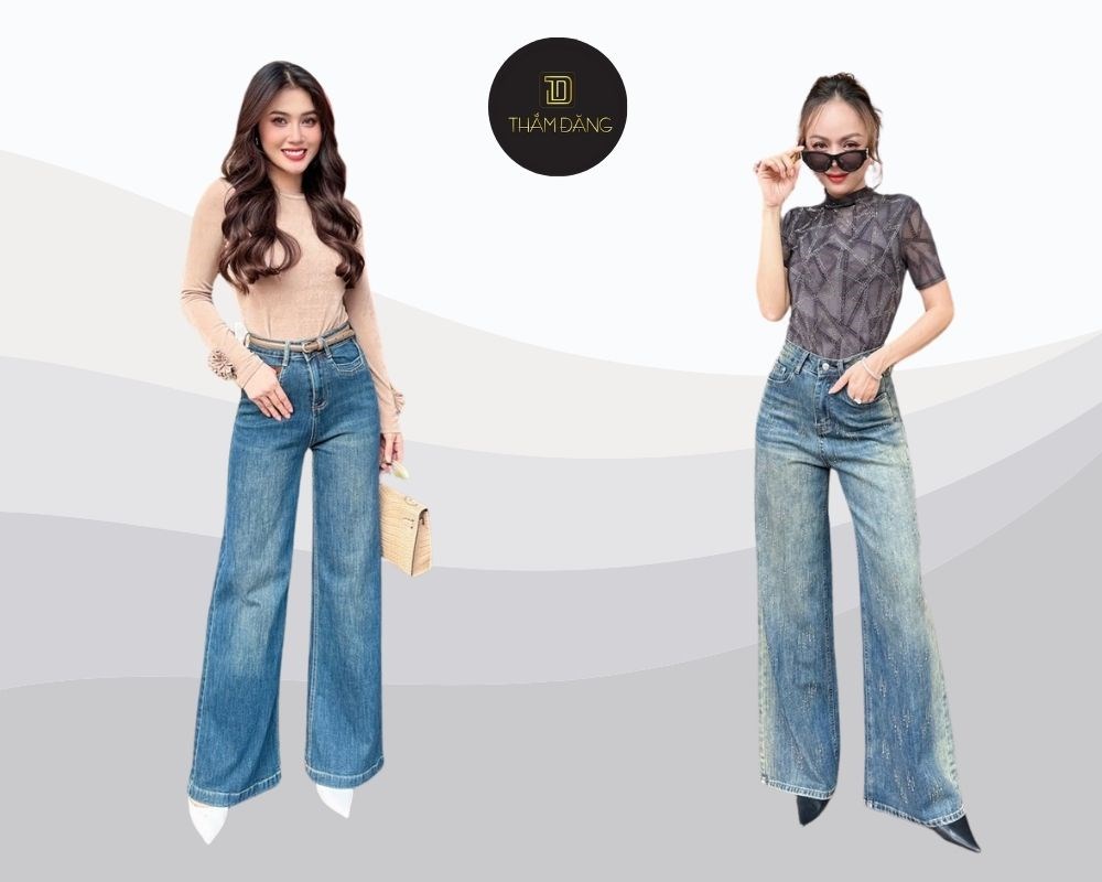 Combo giày cao gót + quần jeans có phần ống suông giúp nhìn chân dài hơn, tạo nên vẻ ngoài thanh lịch và quyến rũ