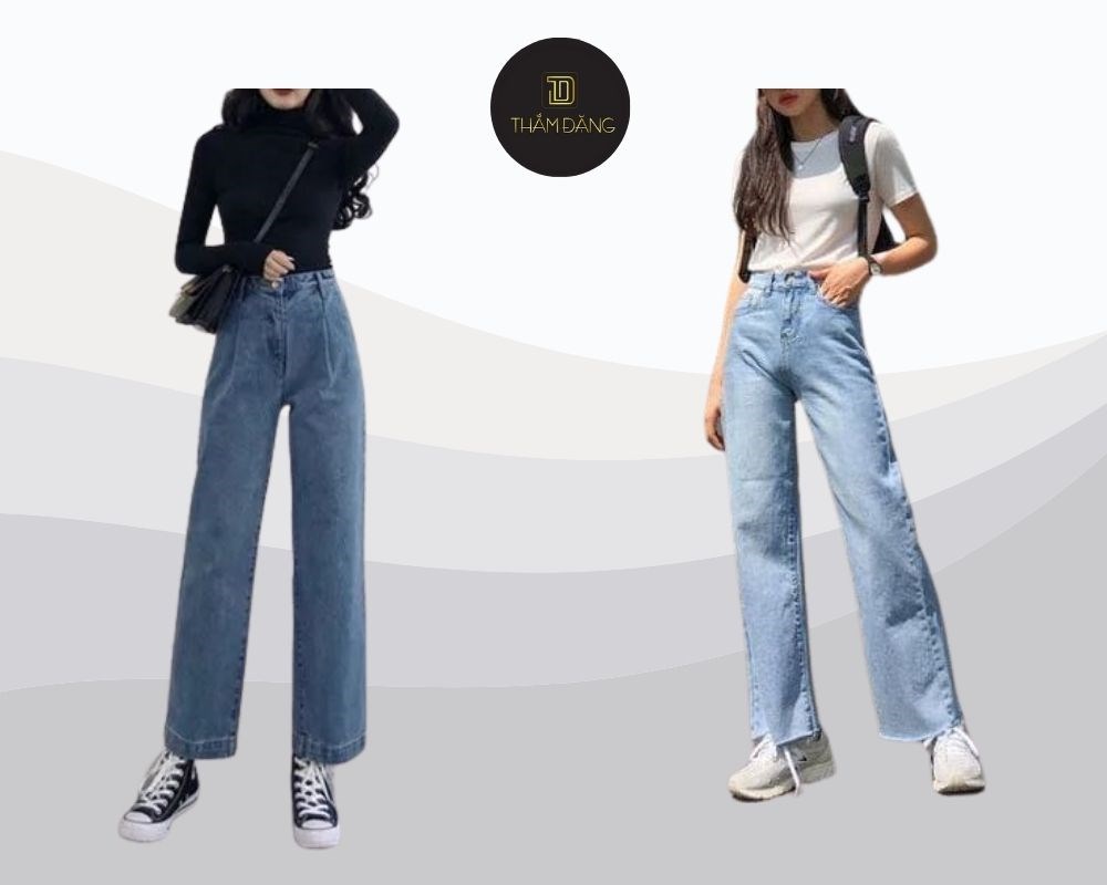 Giày thể thao sneaker trắng /đen kết hợp với quần ống rộng jean tạo nên vẻ ngoài năng động, trẻ trung và cực kỳ thoải mái