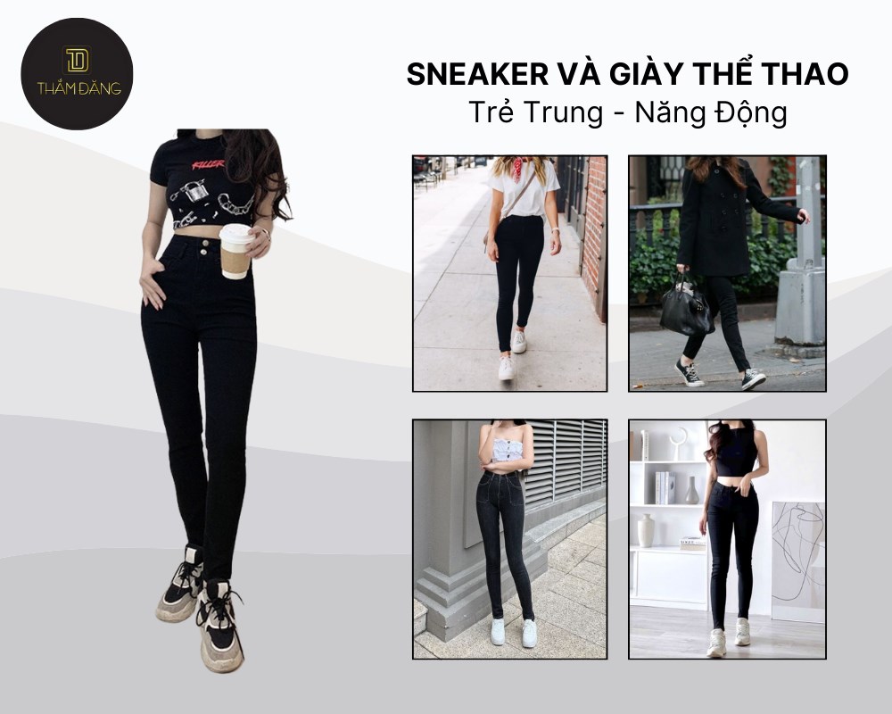 Sự kết hợp giữa quần bò nữ đẹp và sneaker tạo nên vẻ năng động, trẻ trung