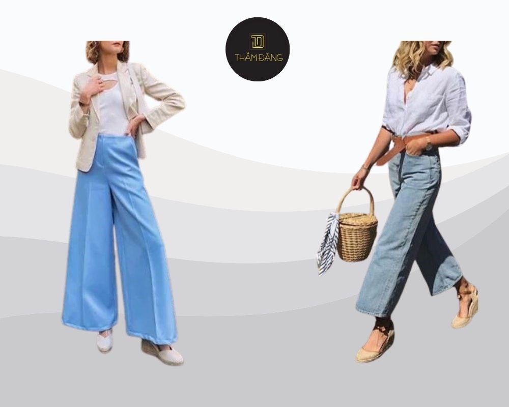 quần ống rộng phối với giày dép gì? phối đơn giản với Espadrilles