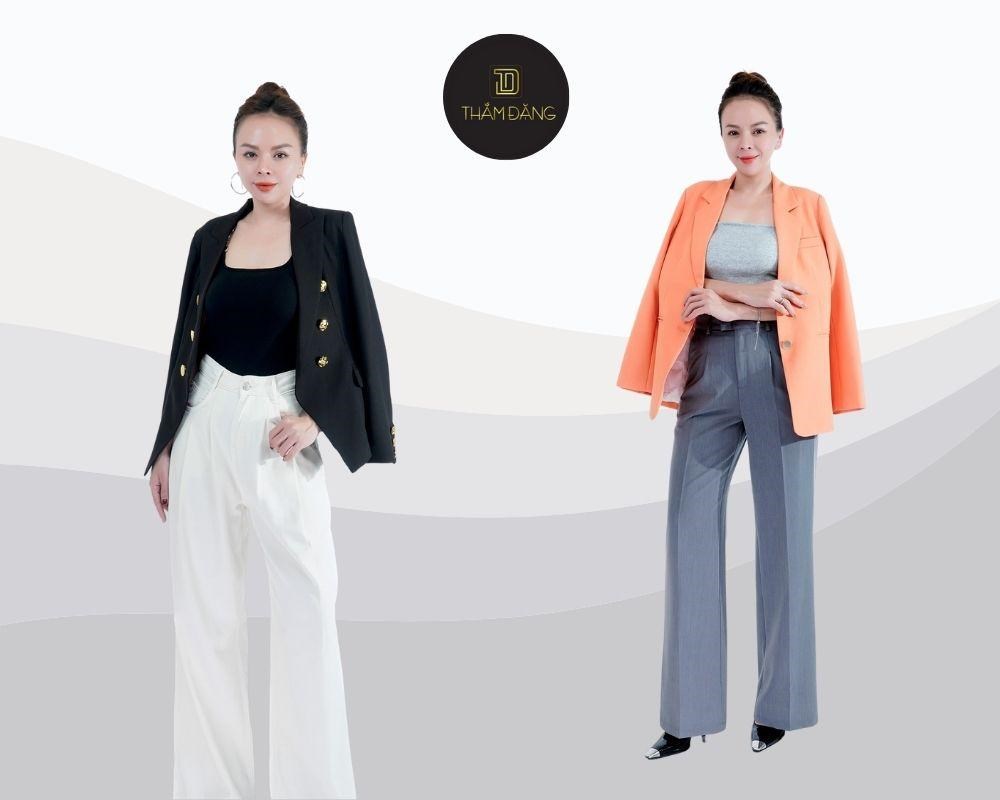 Chuyên nghiệp và thời thượng, bộ đôi quần ống rộng dài lưng cao và áo blazer không thể thiếu cho những buổi họp hay gặp gỡ đối tác