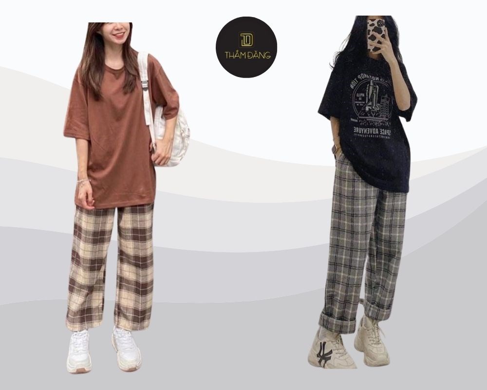Áo phông cách điệu mang đến cho bạn một phong cách hiện đại, trẻ trung khi kết hợp với quần sọc caro
