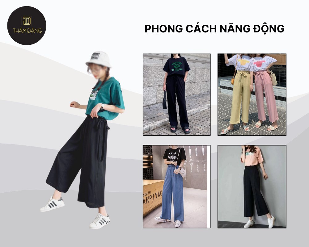 Mix quần thun ống rộng trơn với áo thun basic tạo nên phong cách năng động, trẻ trung