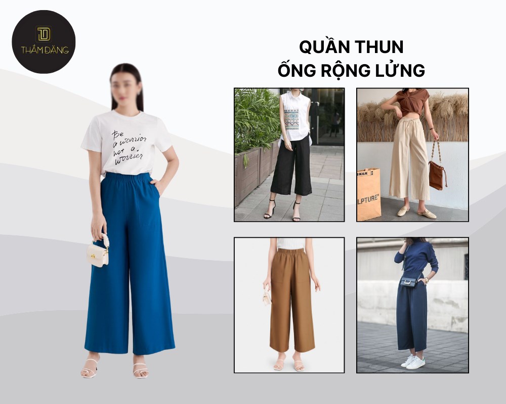 Quần ống rộng lưng thun nữ phối với áo trắng basic  giúp tạo cảm giác thoáng mát và tự do